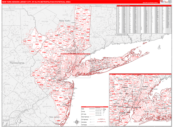 New York-Newark-Jersey City Metro Area Wall Map